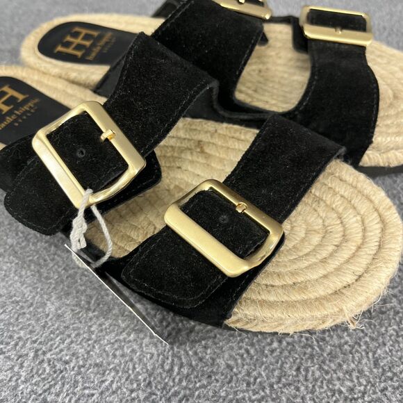 Haute Hippie Sandals Women 9 black genuine suede espadrille slip on buckle suede - Picture 9 of 11